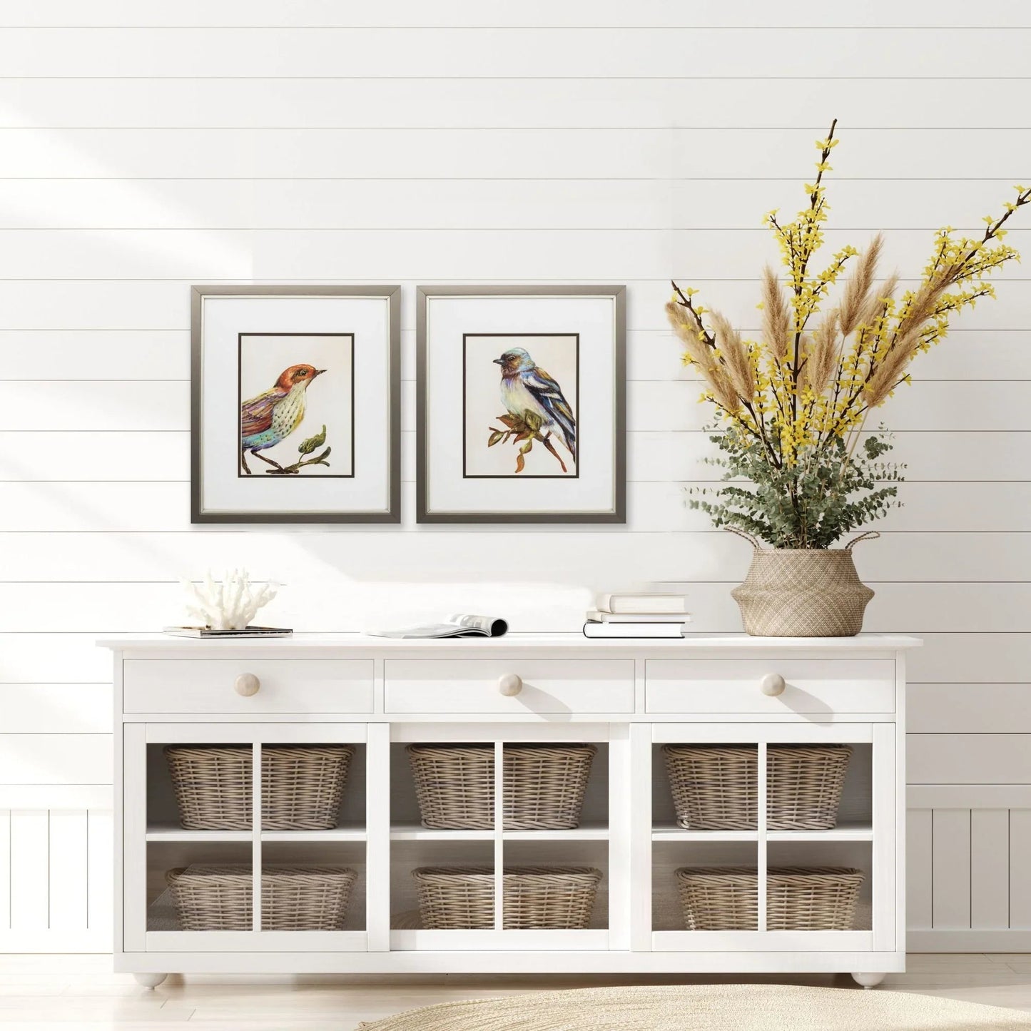 Eco Bird I Orange Framed Wall Art 2PC