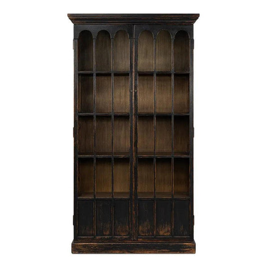 Edgar Allan Glass Doors Curio Bookcase Black - LOOMLAN - Sarreid - Buffets & Curios