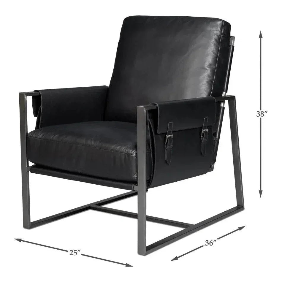 Edmonds Distilled Leather & Iron Black Arm Chair - LOOMLAN - Sarreid - Accent Chairs