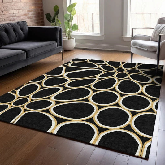 Elantra Black Washable Indoor-Outdoor Rug-Outdoor Rugs-LOOMLAN Rugs-LOOMLAN