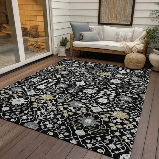 Elara Black Washable Indoor-Outdoor Rug-Outdoor Rugs-LOOMLAN Rugs-LOOMLAN