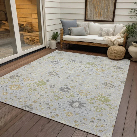 Elara Silver Washable Indoor-Outdoor Rug-Outdoor Rugs-LOOMLAN Rugs-LOOMLAN