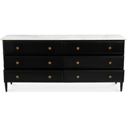 Eleanor Marble & Wood Black 6 Drawer Dresser - LOOMLAN - Moe's Home - Dressers