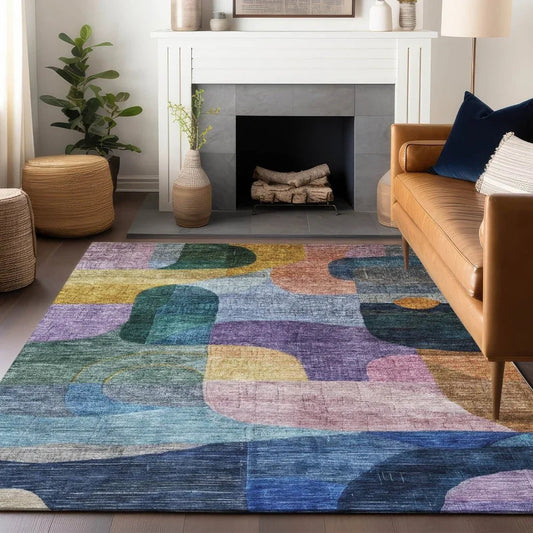 Elina Blue Washable Indoor-Outdoor Rug-Outdoor Rugs-LOOMLAN Rugs-LOOMLAN