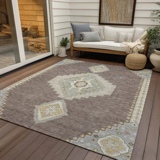 Elira Brown Washable Indoor-Outdoor Rug-Outdoor Rugs-LOOMLAN Rugs-LOOMLAN
