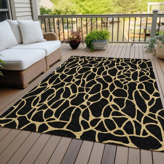 Elowira Black Washable Indoor-Outdoor Rug-Outdoor Rugs-LOOMLAN Rugs-LOOMLAN