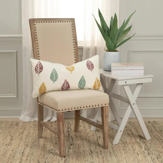 Embroidered Gold Lumbar Pillow With Insert - LOOMLAN - LOOMLAN - Throw Pillows