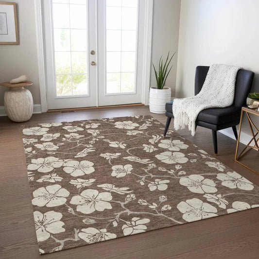 Ensa Brown Washable Indoor-Outdoor Rug-Outdoor Rugs-LOOMLAN Rugs-LOOMLAN