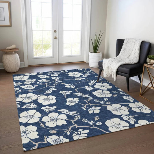 Ensa Navy Washable Indoor-Outdoor Rug-Outdoor Rugs-LOOMLAN Rugs-LOOMLAN
