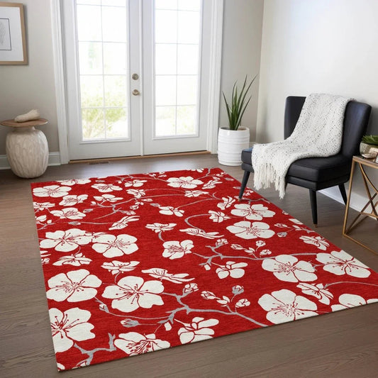 Ensa Red Washable Indoor-Outdoor Rug-Outdoor Rugs-LOOMLAN Rugs-LOOMLAN
