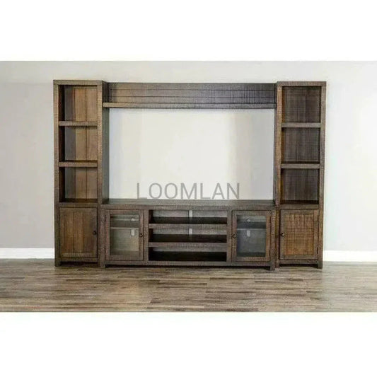 Entertainment Wall Unit For TV Up to 72" With Bookcase-Entertainment Wall Unit-Sunny D-LOOMLAN