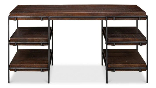 Ernest Iron Framed Brown Desk-Home Office Desks-Sarreid-LOOMLAN