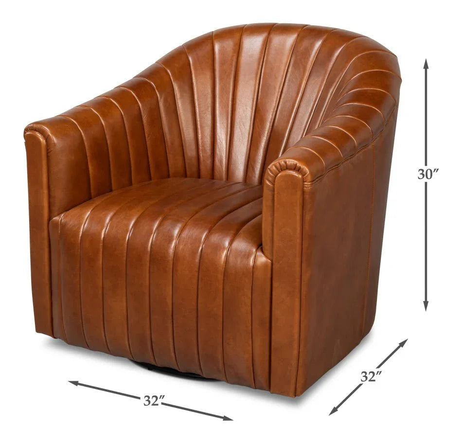 Essex Havana Brown Leather Swivel Chair - LOOMLAN - Sarreid - Club Chairs
