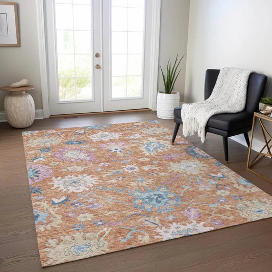Eugene Orange Washable Indoor - Outdoor Rug - LOOMLAN - LOOMLAN Rugs - Outdoor Rugs