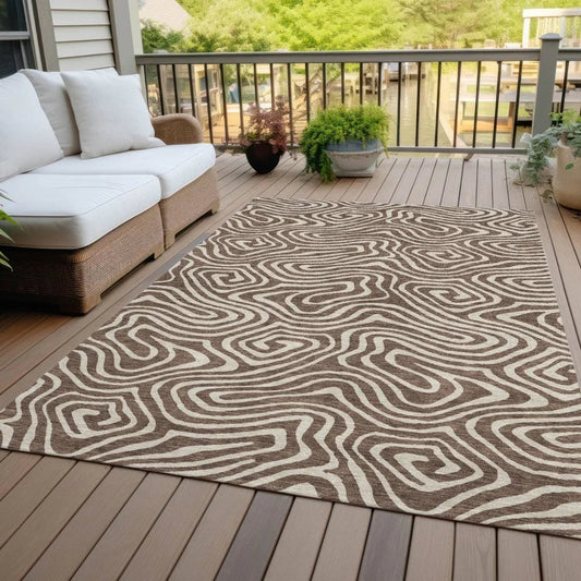 Evalora Brown Washable Indoor-Outdoor Rug-Outdoor Rugs-LOOMLAN Rugs-LOOMLAN