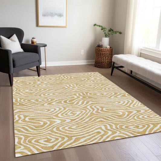 Evalora Gold Washable Indoor-Outdoor Rug-Outdoor Rugs-LOOMLAN Rugs-LOOMLAN