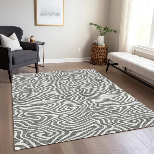 Evalora Gray Washable Indoor-Outdoor Rug-Outdoor Rugs-LOOMLAN Rugs-LOOMLAN