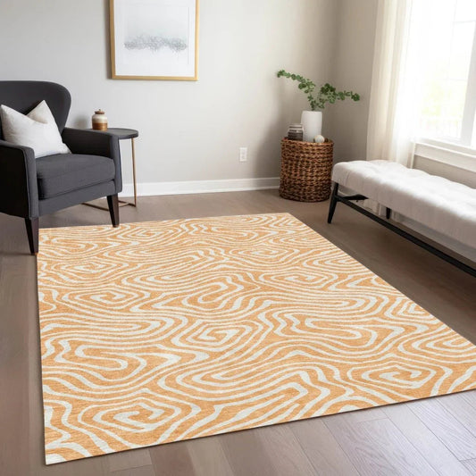 Evalora Orange Washable Indoor-Outdoor Rug-Outdoor Rugs-LOOMLAN Rugs-LOOMLAN