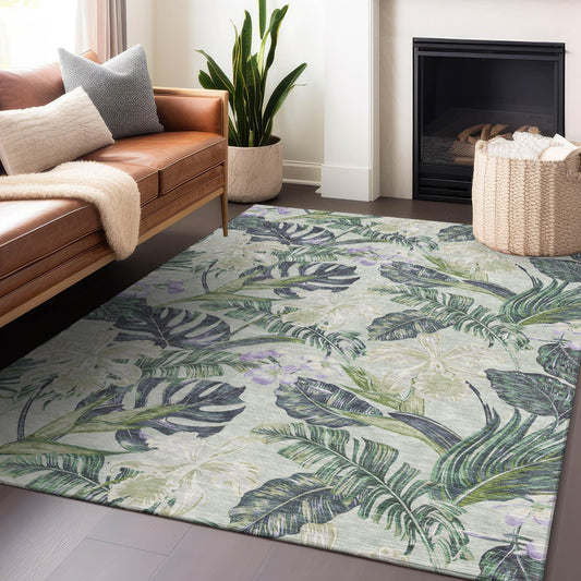 Faereth Green Washable Indoor-Outdoor Rug