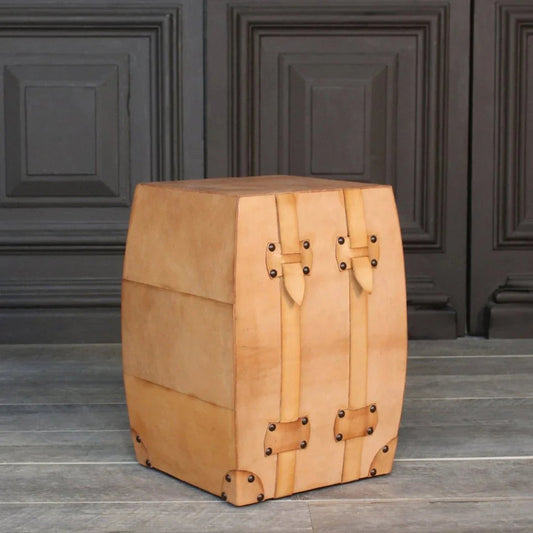 Fargus Handcrafted Brown Leather Stool - LOOMLAN - Peninsula Home - Poufs and Stools