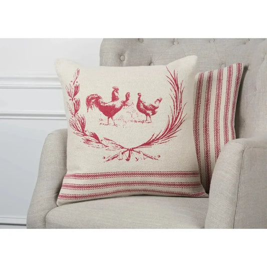 Farm Rooster Red Throw Pillow Down Insert - LOOMLAN - LOOMLAN - Throw Pillows