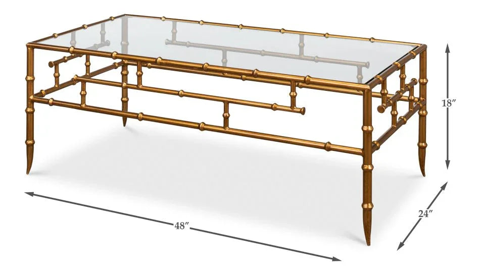 Faux Bamboo Design Metal Frame Coffee Table - LOOMLAN - Sarreid - Coffee Tables