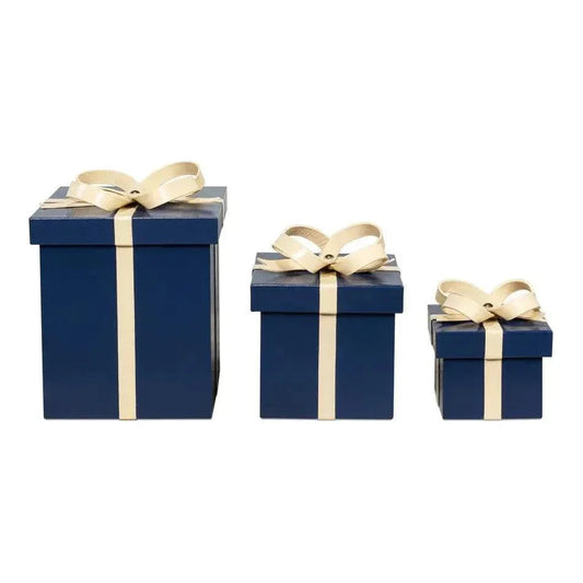 Ferrell Leather & Mdf Blue Holiday Boxes Set of 3 - LOOMLAN - Sarreid - Boxes & Bowls