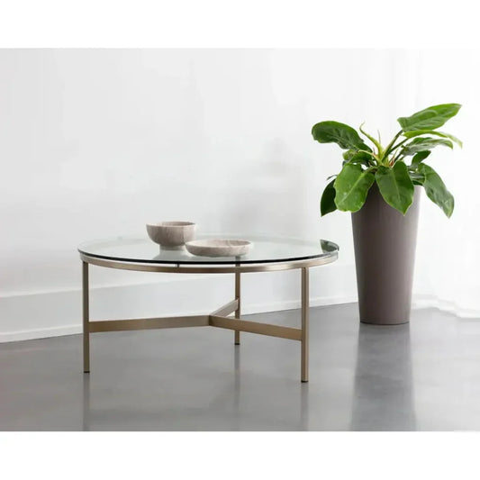 Flato Iron Framed Round Coffee Table - LOOMLAN - SUNPAN - Coffee Tables