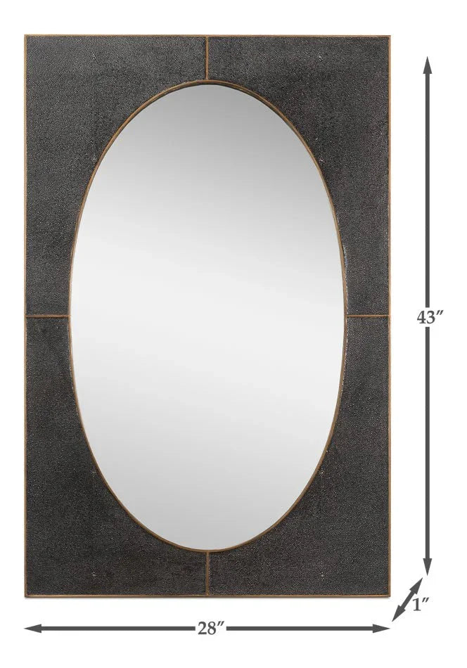 Francis Shagreen Leather Warpped Wall Mirror - LOOMLAN - Sarreid - Wall Mirrors