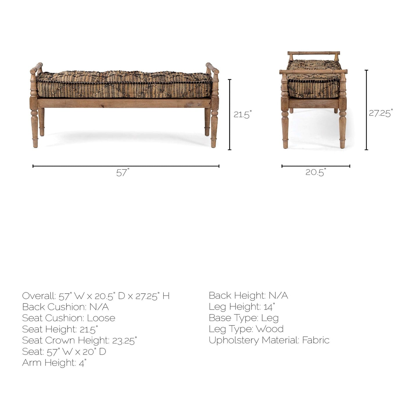Fullerton Jute Patterned Top Bedroom Bench