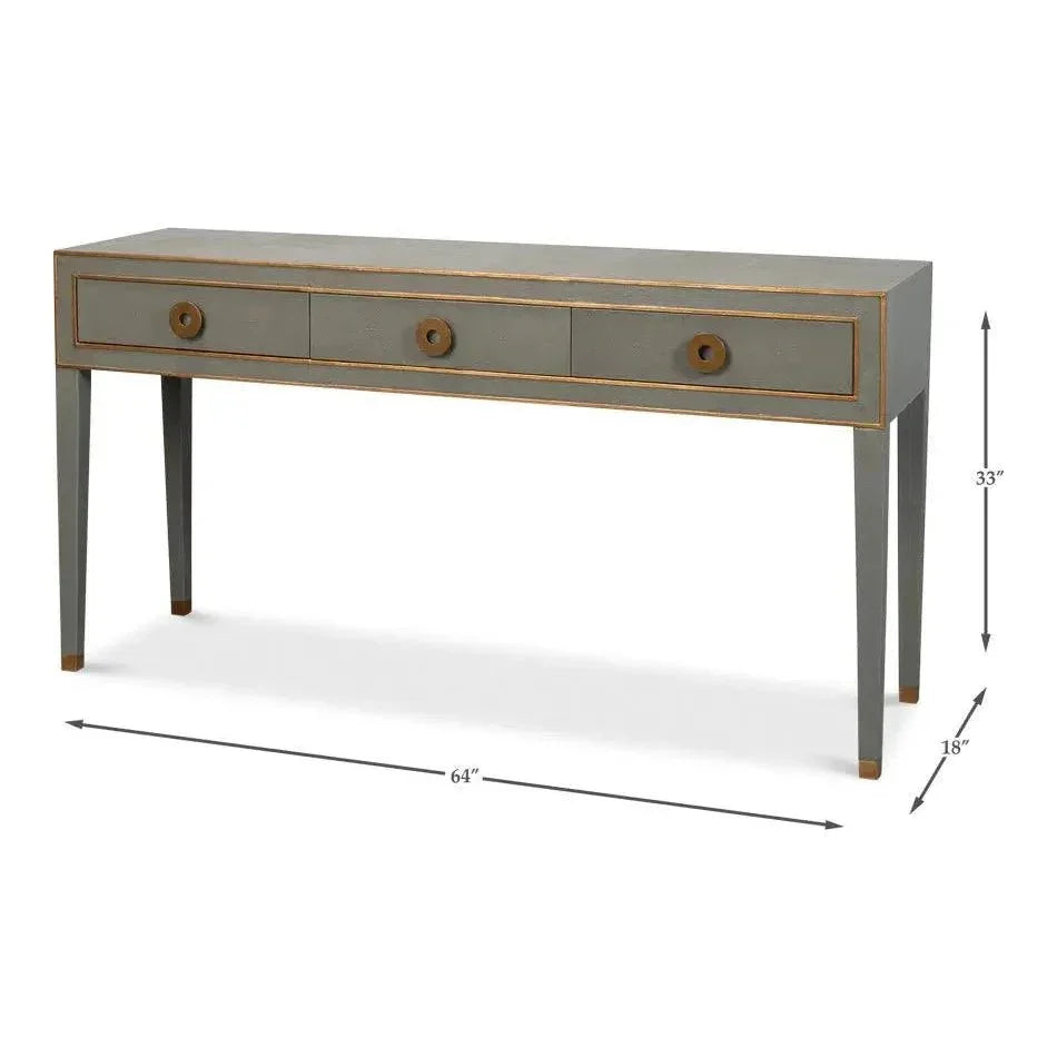 Gabriella Console Table Drawers Grey Shagreen Leather - LOOMLAN - Sarreid - Console Tables