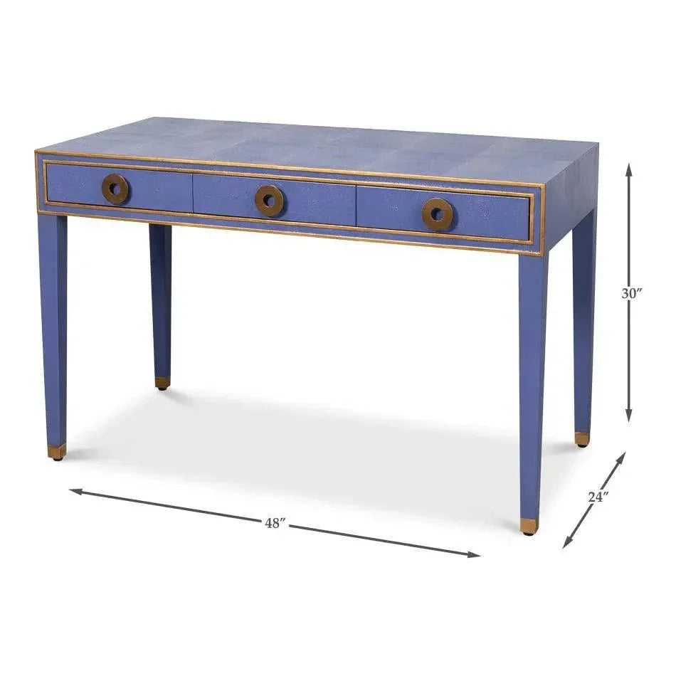 Gabriella Shagreen & Wood Blue Rectangular Desk/Table - LOOMLAN - Side Tables
