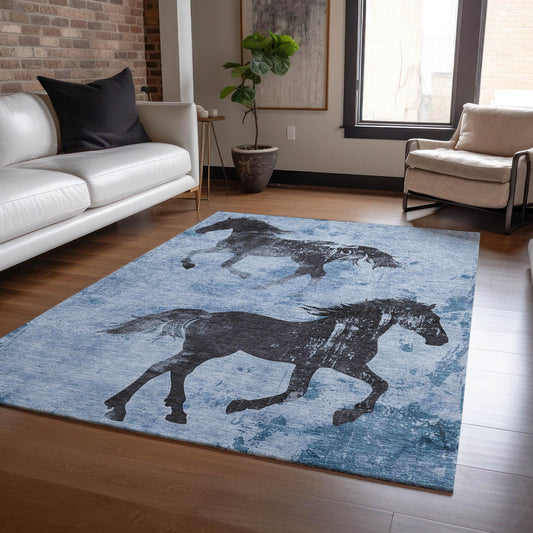 Galas Blue Washable Indoor-Outdoor Rug