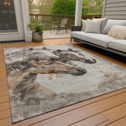 Galion Brown Washable Indoor-Outdoor Rug
