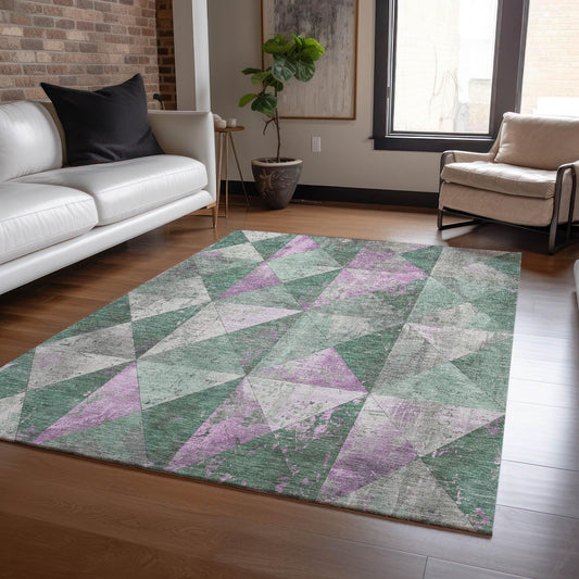 Galon Green Washable Indoor-Outdoor Rug