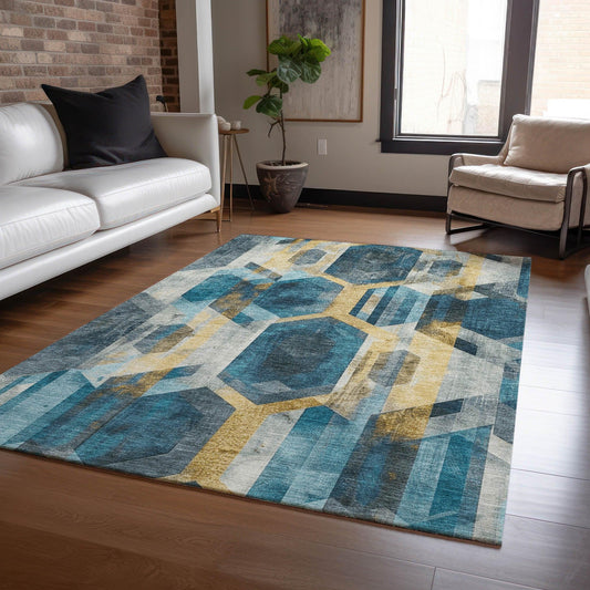 Galor Teal Washable Indoor-Outdoor Rug