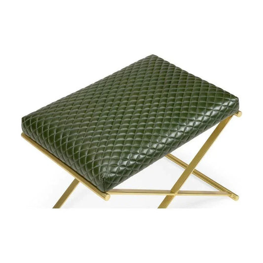 Garrett X Base Green Leather Stool - LOOMLAN - Wildwood - Poufs and Stools