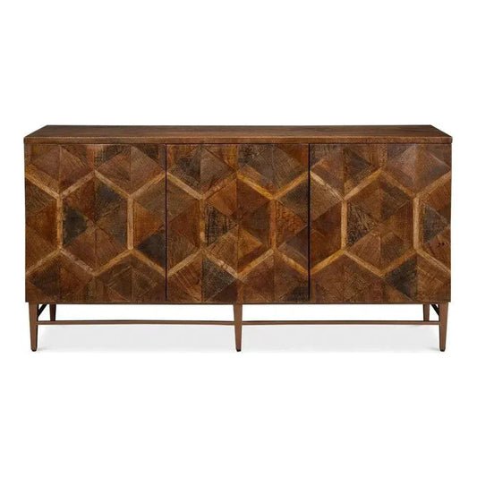 Geo Wood and Metal Brown 3 Door Sideboard - LOOMLAN - Sarreid - Sideboards
