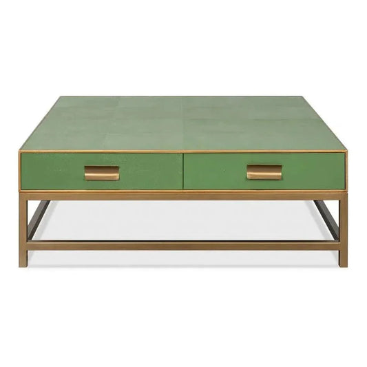 Gideon Shagreen Leather Green Square Coffee Table - LOOMLAN - Sarreid - Coffee Tables