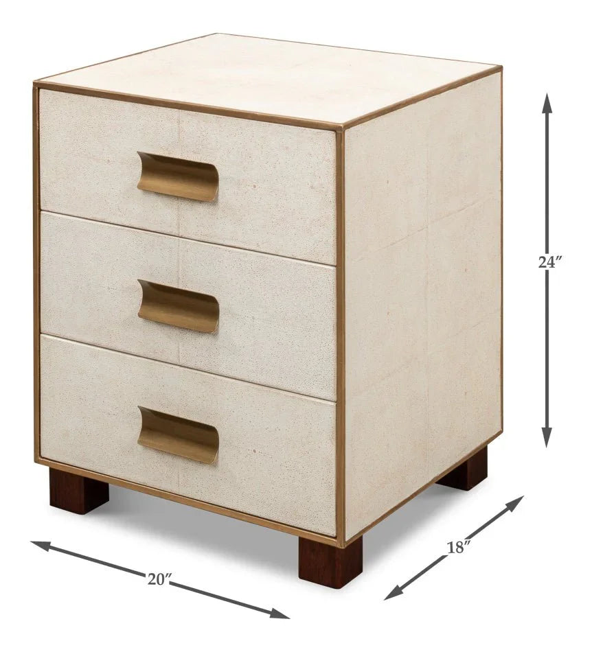 Gideon Shagreen Leather Three Drawer Side Table - LOOMLAN - Sarreid - Side Tables