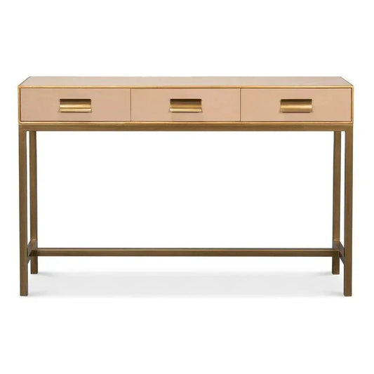 Gideon Wood & Shagreen Leather Tan Sofa Table - LOOMLAN - Sarreid - Console Tables