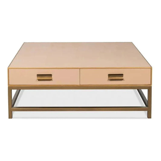 Gideon Wood & Shagreen Leather Tan Square Coffee Table - LOOMLAN - Sarreid - Coffee Tables