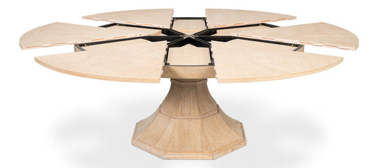 Giselle Jupe Extendable Wooden Dining Table-Dining Tables-Sarreid-Bleached Oak-Medium-LOOMLAN