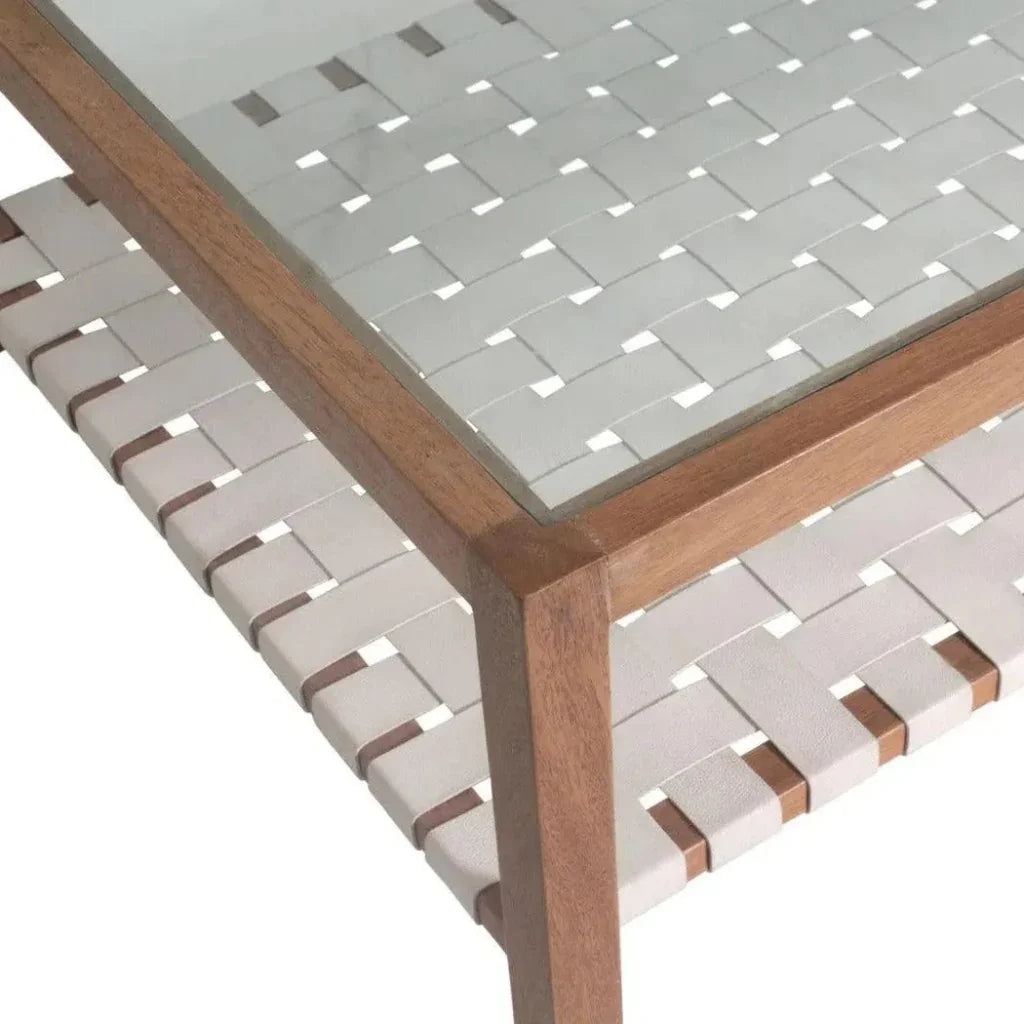 Glass & Leather Coffee Table Peyton Storage - LOOMLAN - Peninsula Home - Coffee Tables