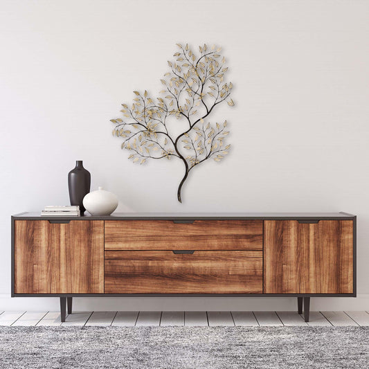 Golden Spring Tree Style Metal Wall Art-Metal Wall Art-Paragon-LOOMLAN