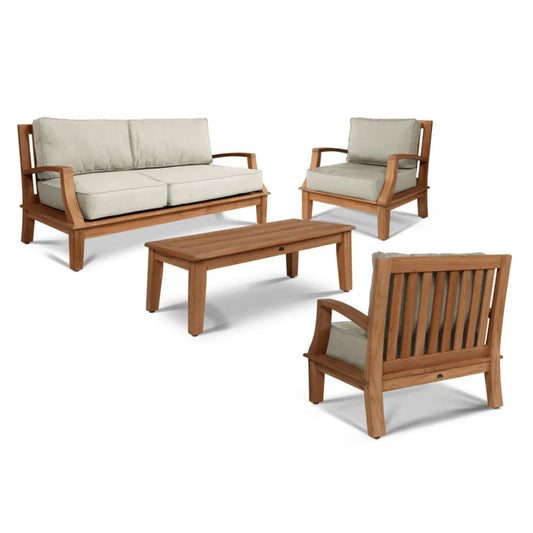 Grande Teak Patio Deep Sofa Set with Sunbrella 4PC - LOOMLAN - HiTeak - Outdoor Sofas & Loveseats