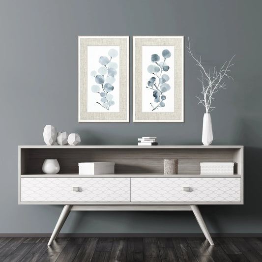 Gray Botanical Wood Framed Wall Art 2PC