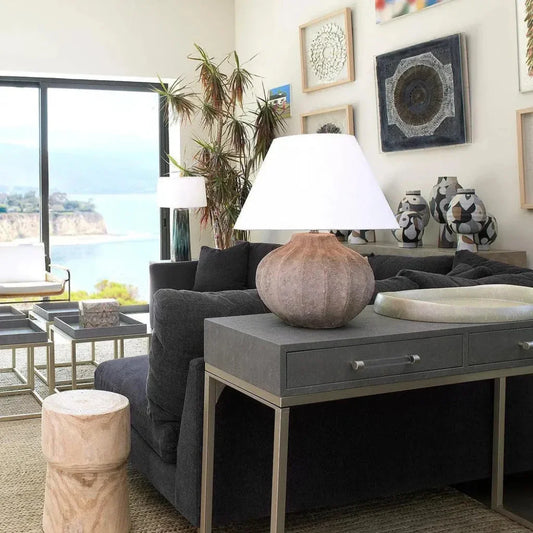 Grey FauxLeather Iron Kain Console - LOOMLAN - Jamie Young - Console Tables