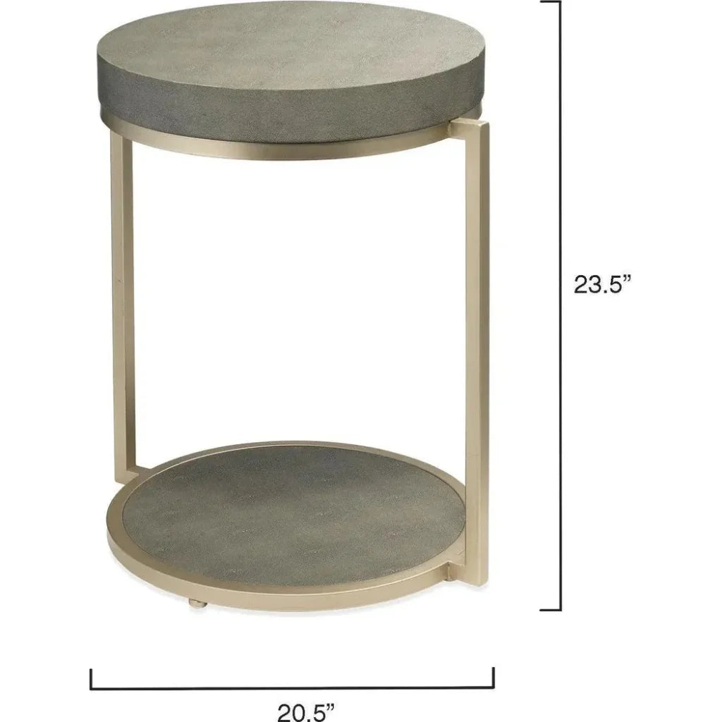 Grey Leather Round Mid Century Side Table Shelf - LOOMLAN - Jamie Young - Side Tables