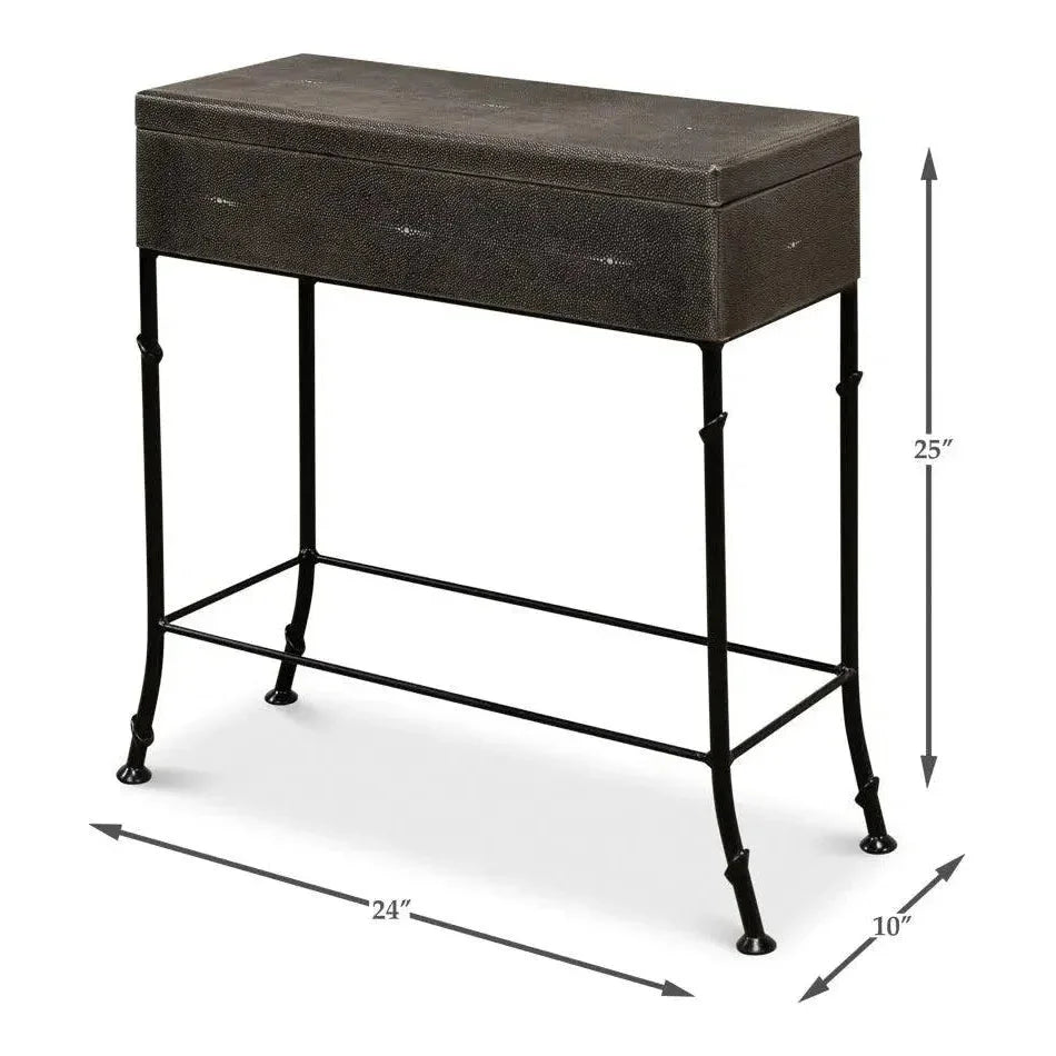 Grey Leather Shagreen Box On Stand Console Table - LOOMLAN - Sarreid - Console Tables